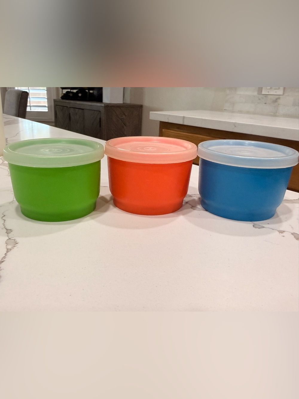 Vintage Tupperware Snack Cups Small Bowls with Lids Set of 3 Green Orange Blue